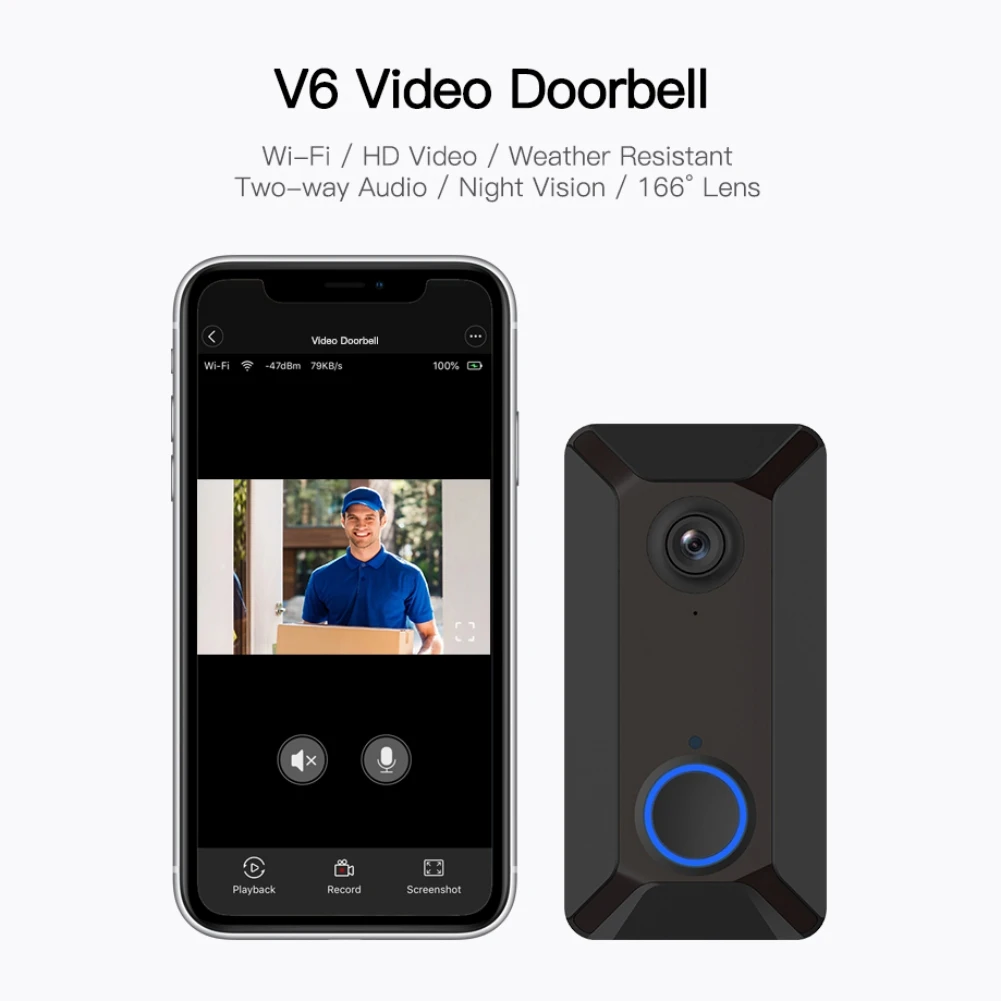 

V6 wifi Doorbell Smart Wireless 720P video camera Cloud storage door bell cam waterproof home security house bell Silver