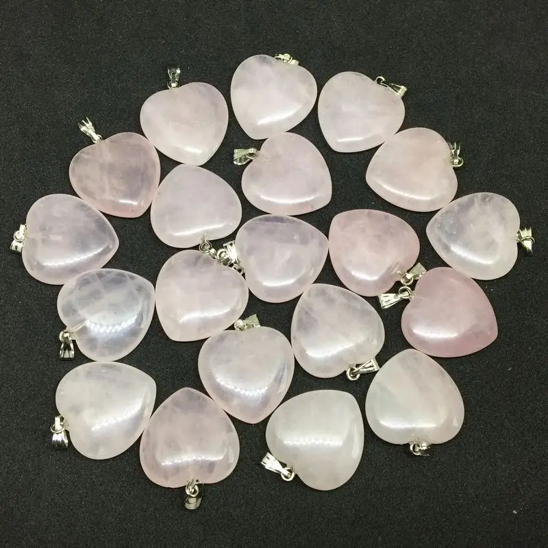 50pcs Natural Crystal Heart Bead Pendants 20mm Wholesale for Jewelry Making 