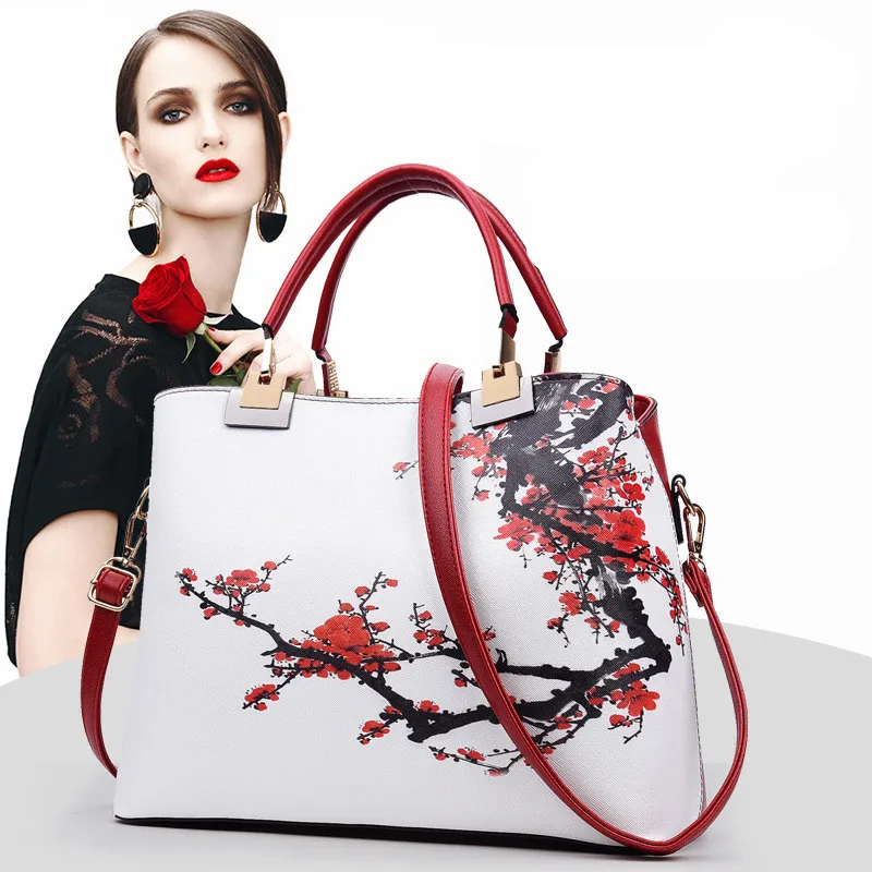 Download Chinoiserie color flowers shell Women's tote Leather Clutch Bag Ladies Handbags Brand Women ...