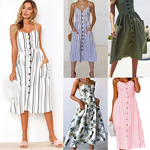 10 colores verano Boho Casual largo Maxi rayada Floral estampado vestidos de botón de talla grande 3xl L _ - AliExpress Mobile