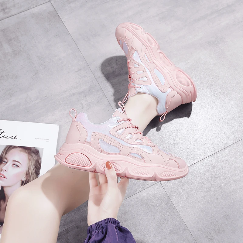 

Casual Sneakers Women Sport Shoes Lace-Up Beginner Breathable Rubber Fashion Mesh Flat Sneakers Running Shoes Casual Shoes
