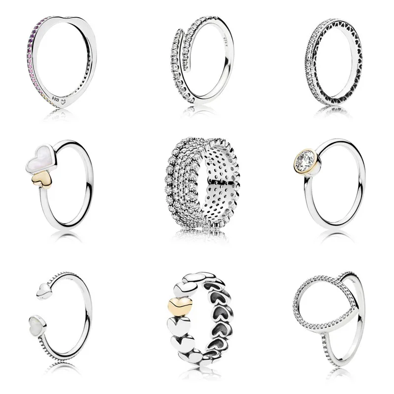 

Fashion Authentic 925 Sterling Silver Lace Gold Heart Pandora Ring for Women Engagement Wedding Rings Lady Birthday Gift Jewelry