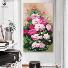 DIY цветные картины по номерам с цветами пион иллюстрация Картина Рисунок по номерам Обрамленный дом