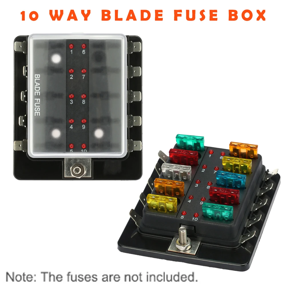 10 Way Blade Fuse Box Holder Block Set with LED Warning Light Kit for Car Boat Marine Trike 12V 24V Circuit Breakers safety lock-in Fuses from Automobiles ...