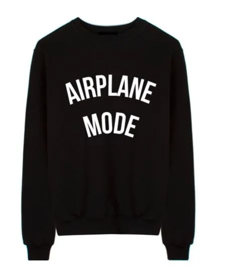 

AIRPLANE MODE Letters Print Women Sweatshirt Jumper Casual Hoodies For Lady Funny Black Street Tumblr-F647