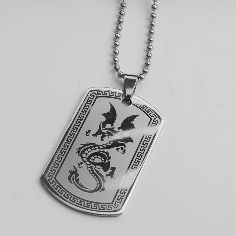 KYSZDL винтажная подвеска китайский дракон индивидуальный титановая сталь мужская Военная Лицензия ожерелье