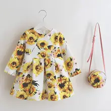 Новое весенне-осеннее платье для девочек модное платье с длинными рукавами и сумочкой в европейском и американском стиле, одежда для детей от 2 до 7 лет, E8188