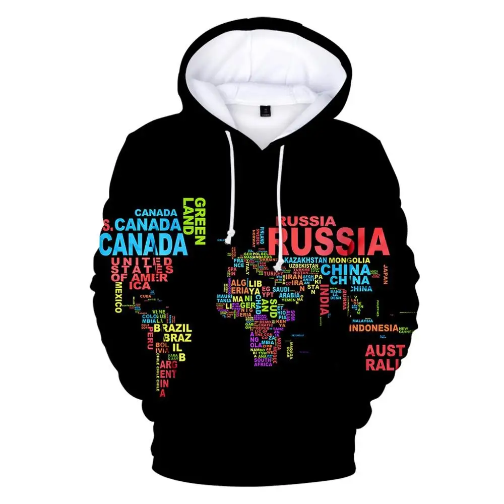 

Hoodie Men Stranger Sweatshirt Things Oversize Long Sleeve 3D World Map Russia Print Male Blouse Maillot Algerie Drop shipping c