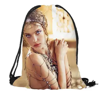 

Custom Natalia Vodianova Drawstring Bag Silk Soft Bag Large Sapacity Custom Logo Printing Backpack More Size