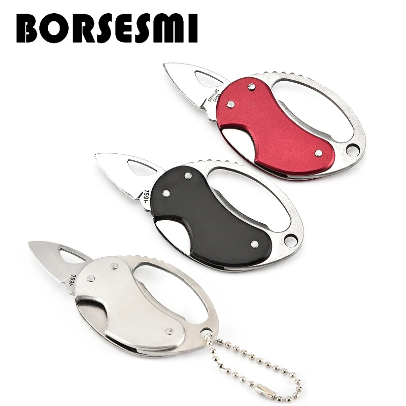 

Hot sale Mini portable stainless steel folding knife multi purpose carabiner Multifunction quickdraw pocket keychain knives