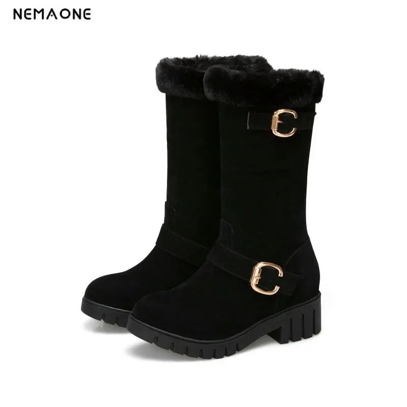 

Woman med heels snow Boots plush Winter warm Lady Boots black brown yellow western Shoes Woman large size 42 43