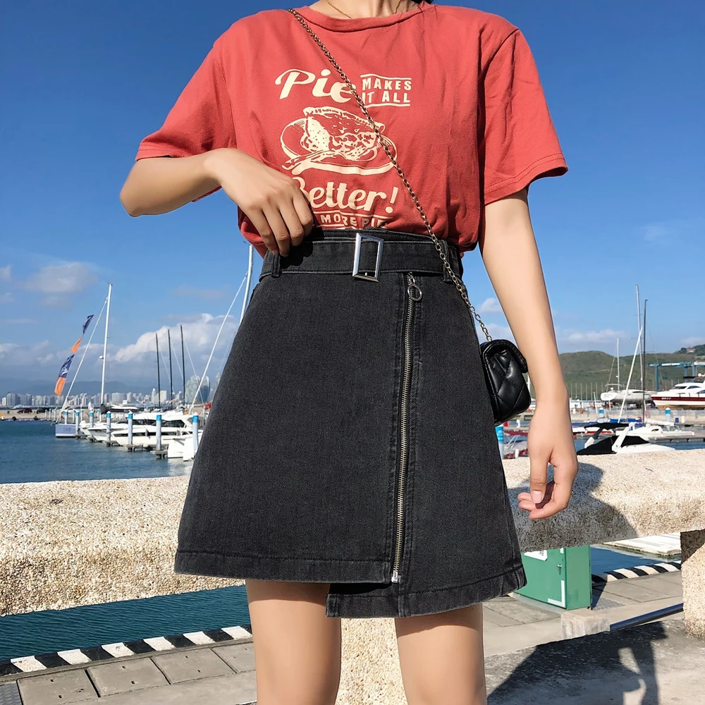 S-XL 2 цвета летняя юбка 2019 корейский шикарный стиль высокая талия джинсовые юбки