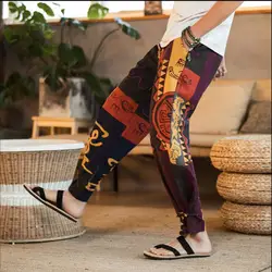 M-5XL 2019 Весенние Новые Большие размеры мужские брюки свободные льняные цветочным принтом свободные штаны повседневные хлопковые льняные
