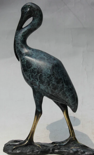 

JP S62 14 Chinese Folk Pure Bronze Red-Crowned Crane Longevity Animal Statue Sculpture Discount35%