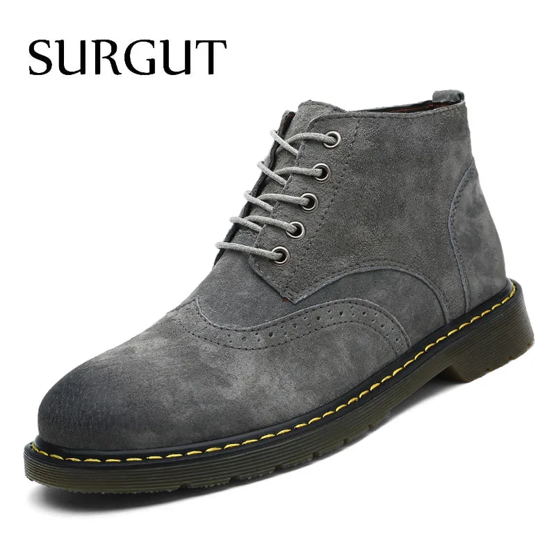 SURGUT/ г. Популярные мужские ботинки модная осенне-зимняя мужская обувь из искусственной кожи для мужчин, Новая повседневная обувь с высоким берцем мужская обувь, размер 38-47 - Цвет: Gray