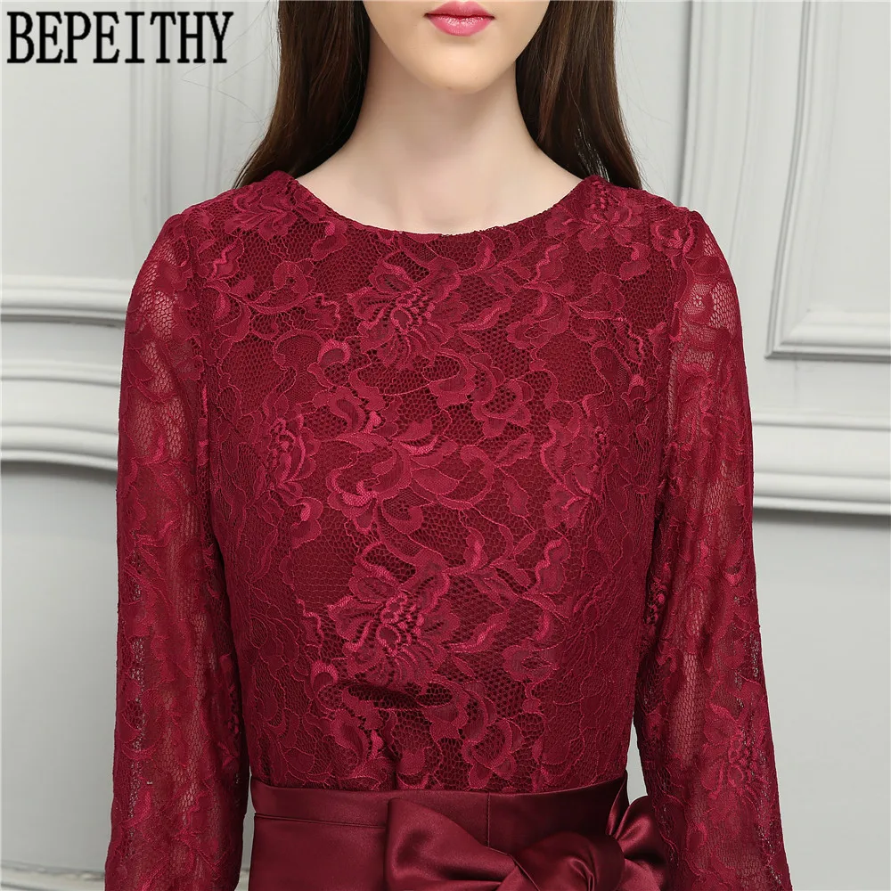 BEPEITHY дизайн vestido de festa Longo эластичный длинный рукав бант бордовый сатин А-силуэт Длинные платья для матери невесты
