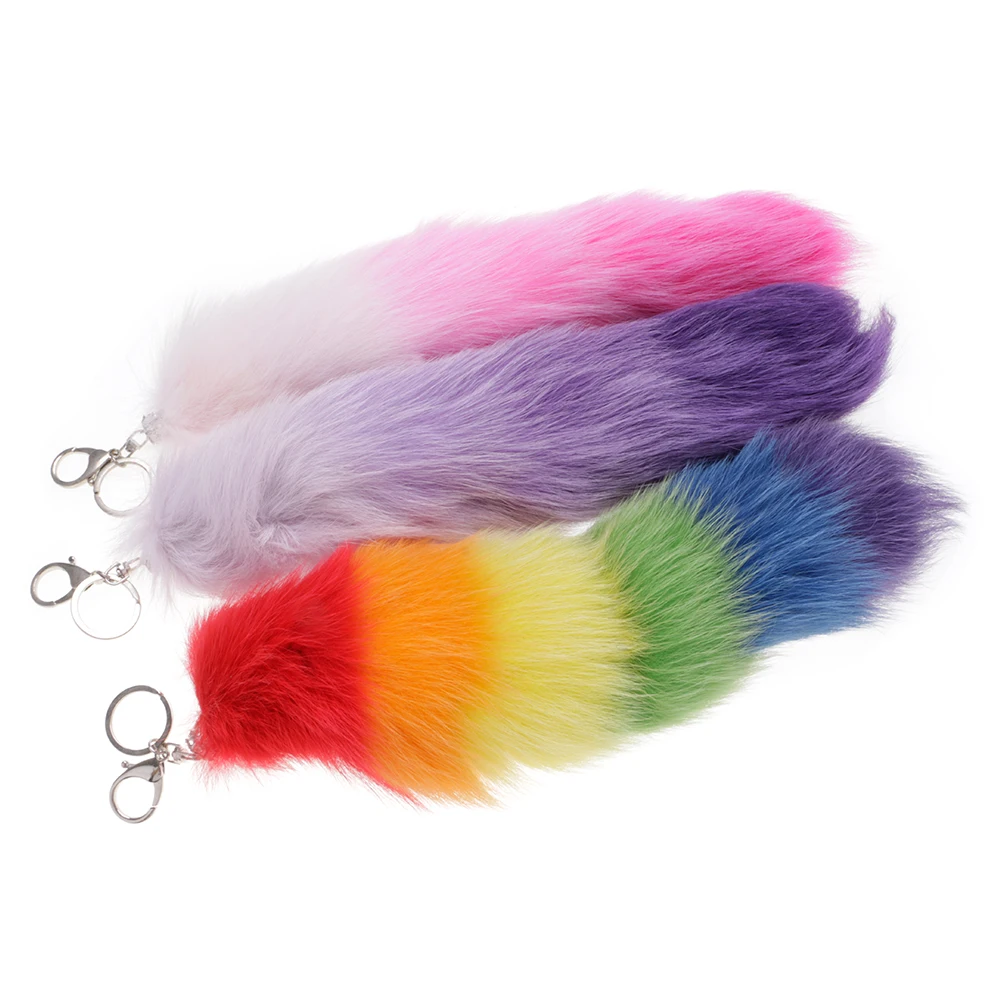 

Fashion Gradient Color Soft Faux Fox Fur Tail Keychain Key Ring Handbag Pendant