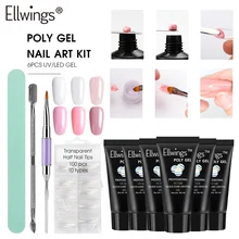 Ellwings 10 шт./компл. поли гель для ногтей Набор Быстрый УФ СТРОИТЕЛЬ Поддельные Наращивание ногтей Клей замочить гель маникюр, Полировка Ногтей Макияж набор