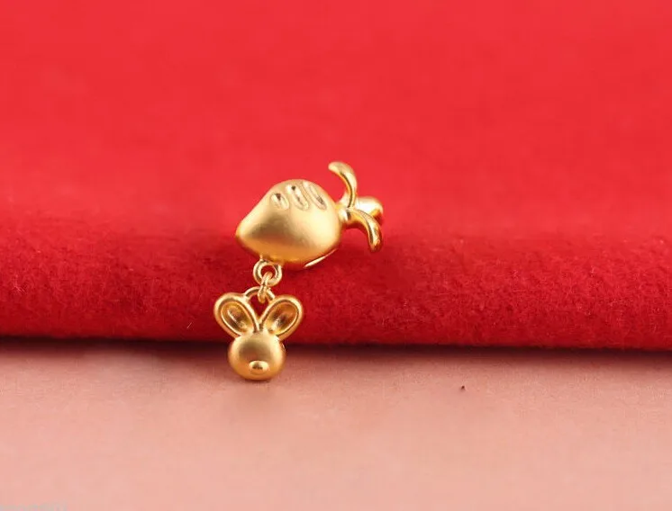 

New Pure 999 24K Yellow Gold / 3D Lucky Small Turnip & rabbit Pendant 1.2g