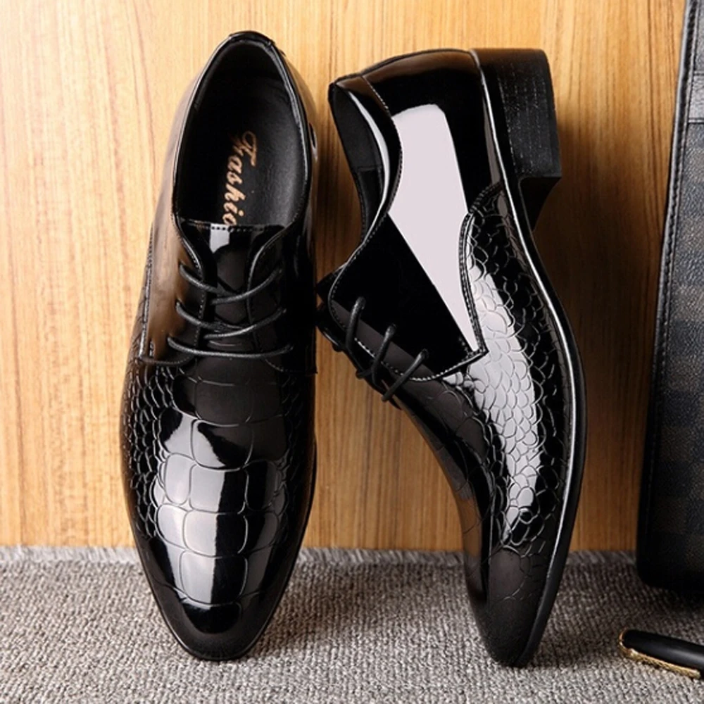 Мужская кожаная повседневная обувь летние дышащие черные блестящие туфли Роскошные брендовые туфли на плоской подошве деловые кожаные