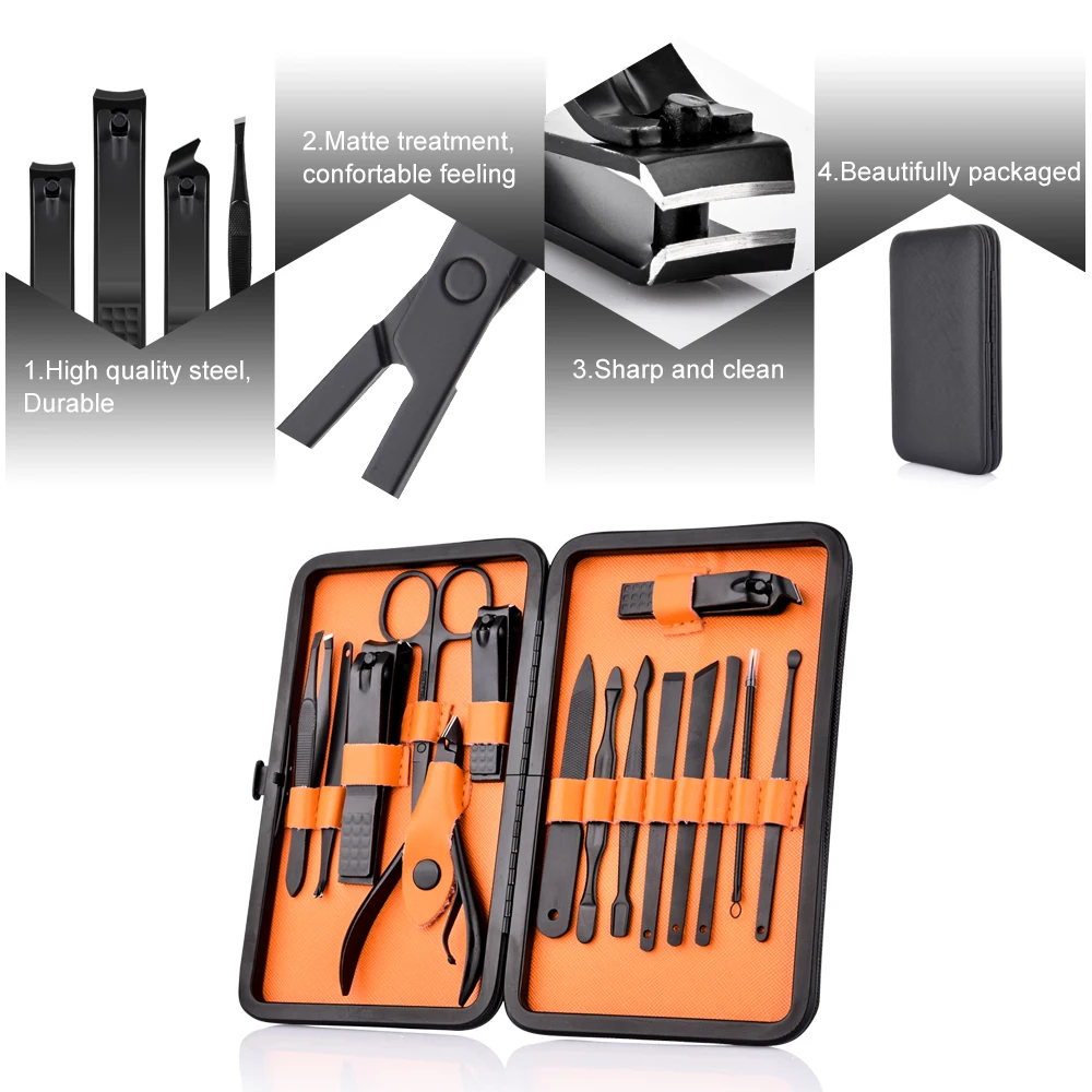 15 in 1 Nail Clipper Kit With Case Nail Care Set Pedicure Cutters Scissor Tweezer Knife Professional Manicure Set Tools