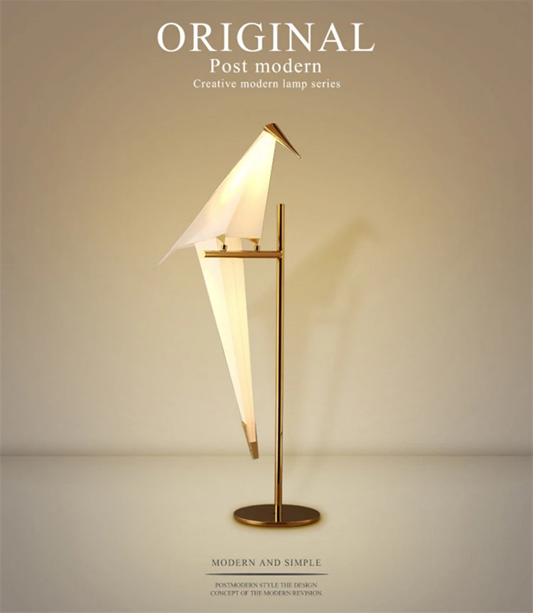 Lâmpada de pé Papel Moderno Pássaros Estúdio Sala Estar Crianças Estudo Cama Lado Origami Ouro Lâmpada Assoalho Luminárias 2 sala estar crianças estudo cama lado origami
