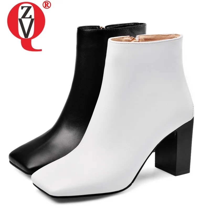 

ZVQ woman shoes 2019 spring new fashion sexy square toe genuine leather ankle boots outside high heels zip plus size lady shoes