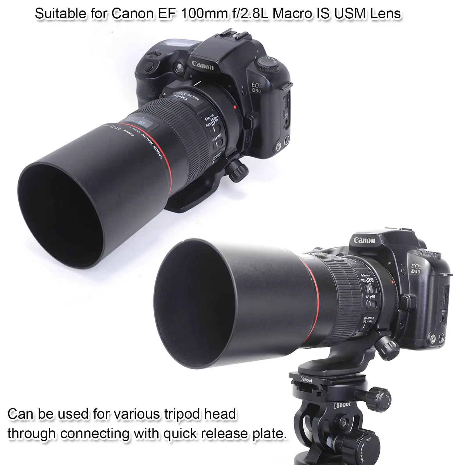 Tripod Mount Ring with 1/4 Screw Hole and ET-73 Front Lens Hood Protective Cover for Canon EF 100mm f/2.8L Macro IS USM Lens