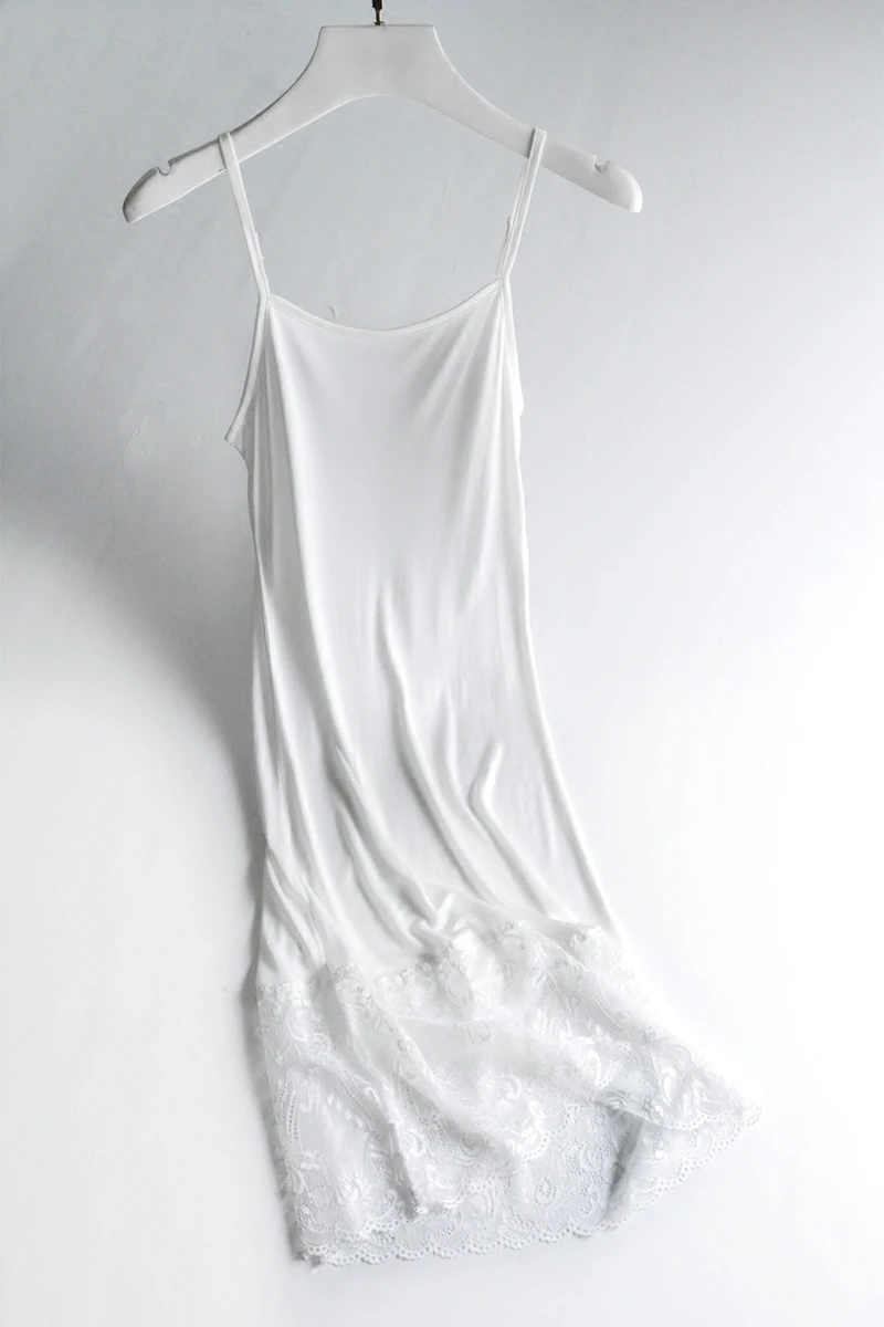 Летнее женское удобное трикотажное шелковое платье с кружевами, подходит ко всему, регулируемое платье, 3 цвета - Цвет: Белый