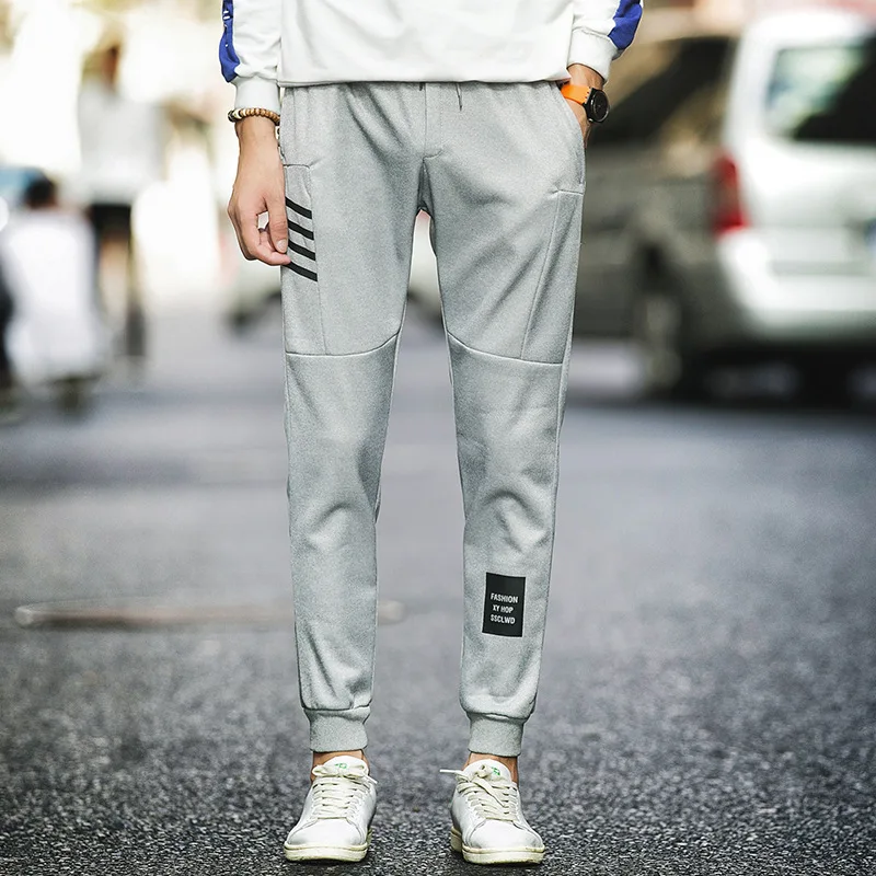 2019 Весна и лето Модные мужские эластичные тренировочные брюки с эластичной резинкой на талии черный, серый, темно-синий европейский размер