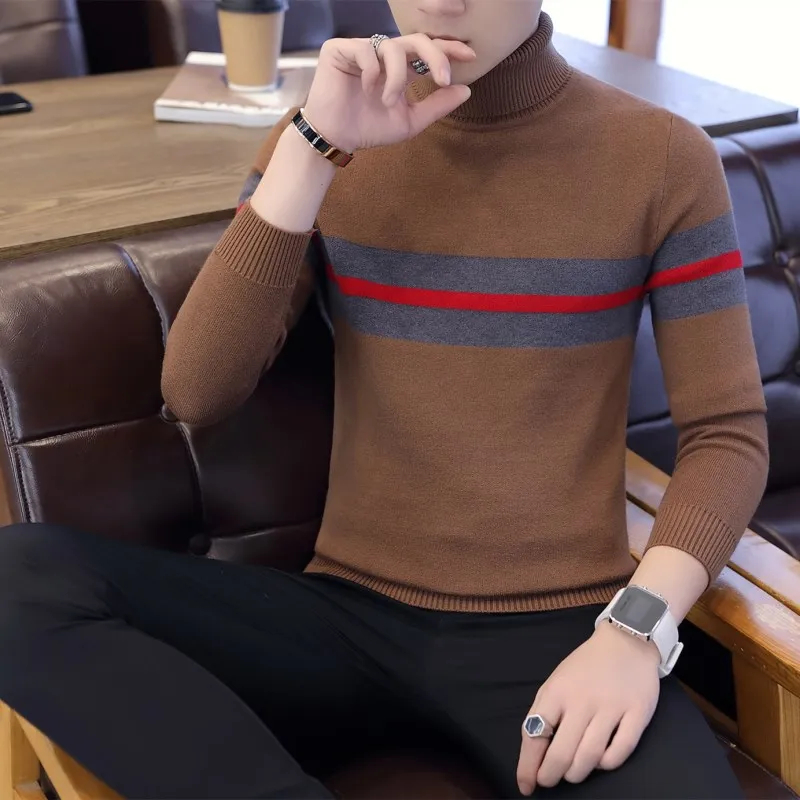 LEFT ROM 2019 New Autumn Winter Men'S Sweater Men'S Turtleneck Solid Color Casual Sweater Men's Sli