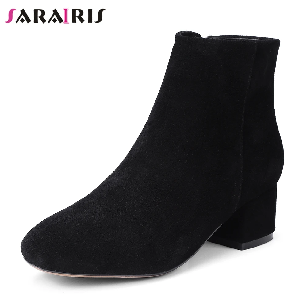 

SARAIRIS Big Size 34-43 Women Ankle Boots Square 4cm Heel Autumn Winter Shoes Woman Zipper Faux Suede Booties Female Botas Mujer