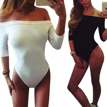 

Women Long Sleeve Tops Off Shoulder Jumpsuits Bodysuit Clubwear
