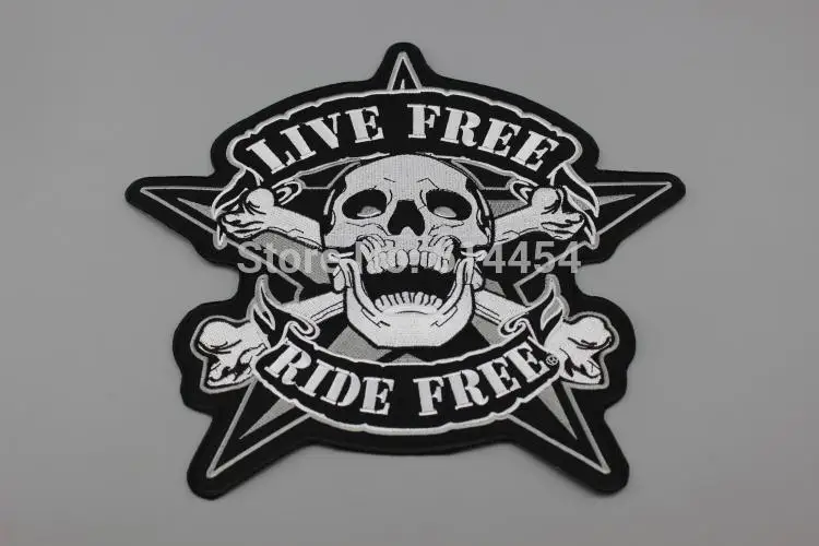 Огромный череп LIVE FREE Вышивка Патчи Мотоцикл Байкер для куртки обратно 28,8 см* 27,5 см