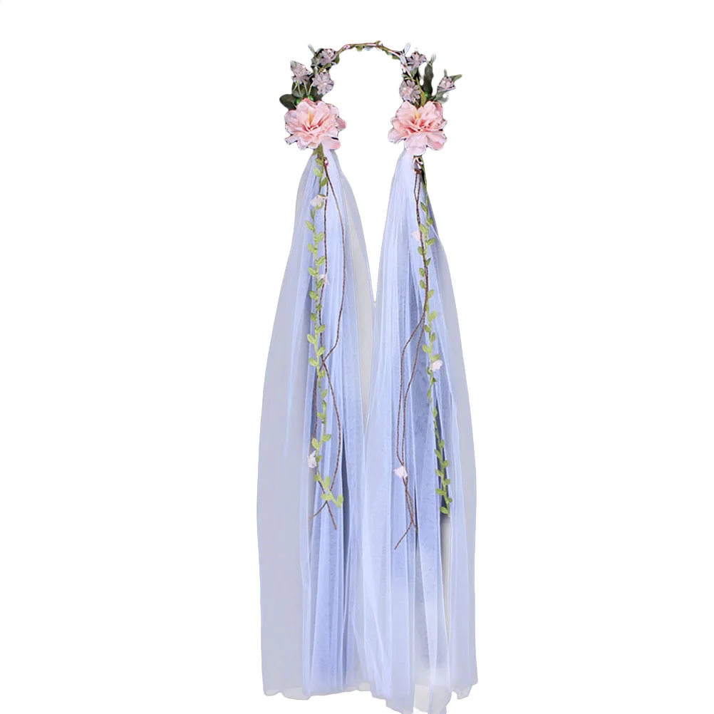 

1pc Flower Bride Veil Baroque Weave Garland Veil Knit Flower Wreath Headdress Wedding Veil Bride