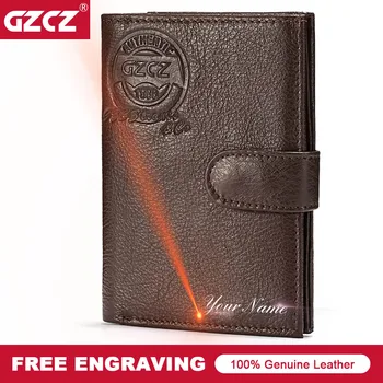 

GZCZ Wallet Men 100% Genuine Leather Short Wallet Vintage Cow Leather Casual Women Passport Purse Passcard Pocket Card Holders