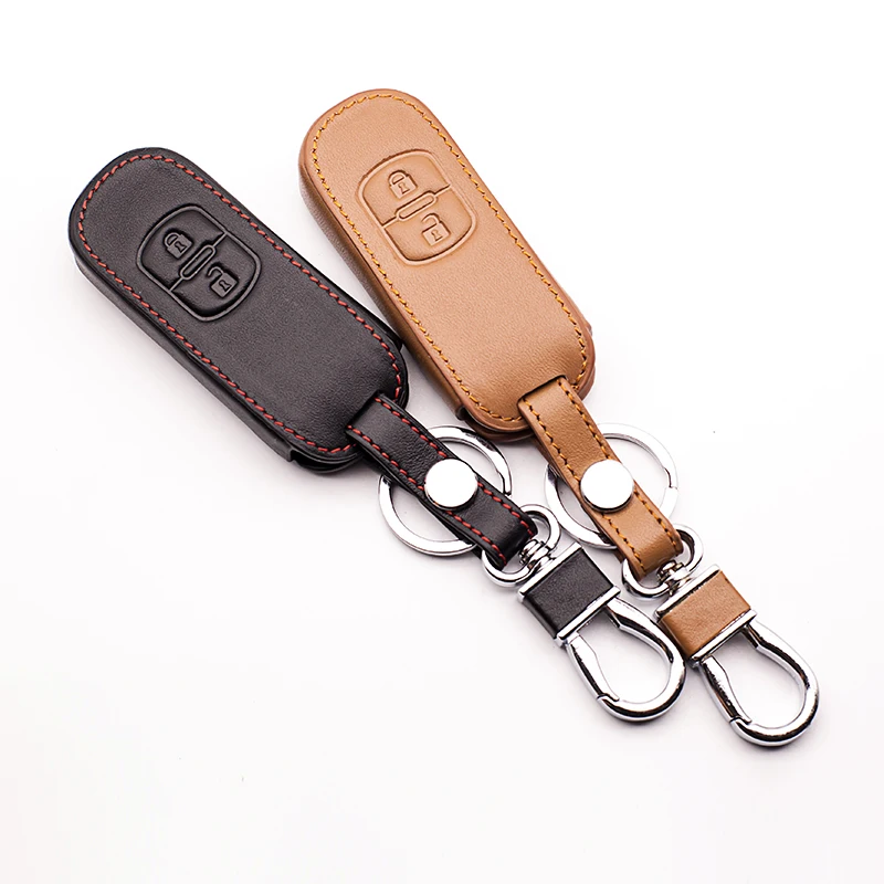 Для Mazda 2/3/5/6/8/MX5 CX-5 CX-7 CX-9 Atenza Axela, 2 кнопки smart key, кожаный брелок ключа автомобиля случай, ключ покрытие