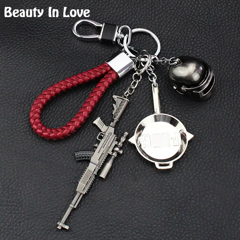 Battle Royale Key Chain Toy Pendent Leather Strap 3D Metal Hammer AWM Weapon Battlefield Game Keychain Boy Men Jewelry | Украшения и