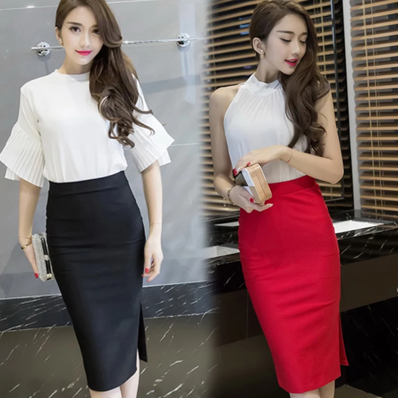 Tingyili S5xl Ol Pencil Skirts Womens High Waist Black Red Skirt