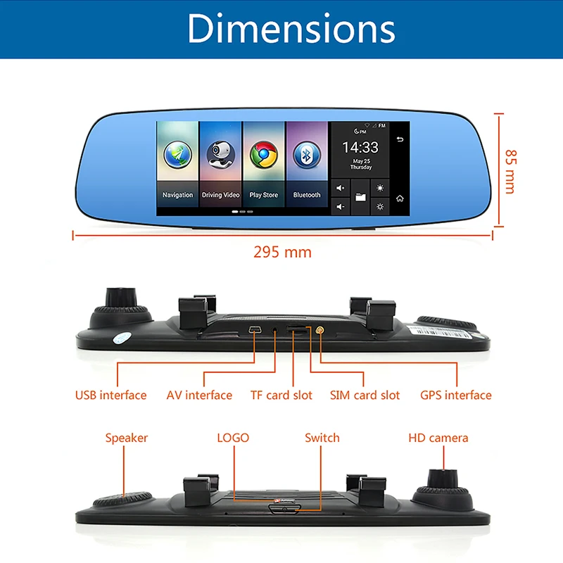 AWESAFE 4 г зеркало видеорегистратор Android 7 &quotTouch Remote Monitor Зеркало заднего вида gps Navi FHD