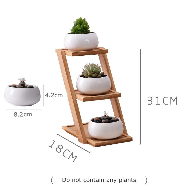 Najtaniej 1 zestaw nowoczesna minimalistyczna biała ceramiczna doniczka doniczka na sukulenty 3 sadzarki Bonsai z 3 poziomową bambusową półką wystrój ogrodu domu