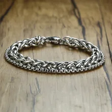 Стильный мужской браслет из пшеницы и коробки, Двойная Цепочка Из Нержавеющей Стали Brackelts brackalet, ювелирные изделия из серебра