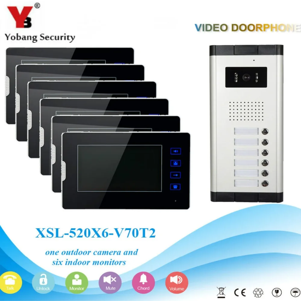 

YobangSecurity 1-Camera 6-Monitor 7 Inch HD Video Phone Video Intercom Home Doorbell System Night Vision 6 Access Control .