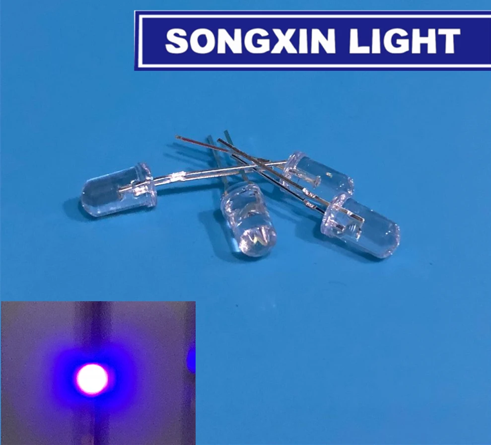 

100pcs Free shipping Super Bright 5mm Round UV/ Purple Led Emitting Diode F5 LED light for DIY lights