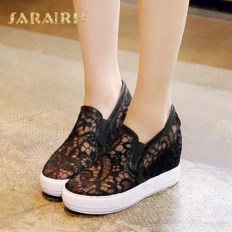 

SaraIris Women's Breathable Lace Upper Summer Shoes Woman Hidden Wedge High Heels Platform Casual Shoes