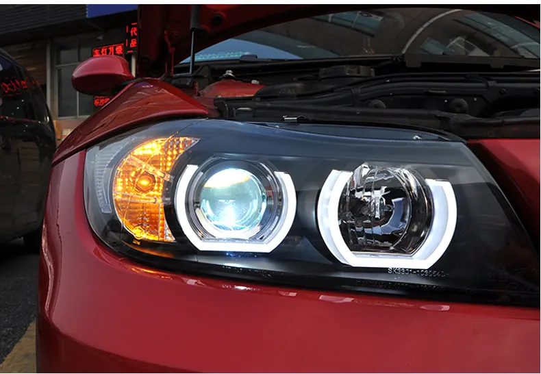 D-YL стайлинга автомобилей светодиодный налобный фонарь для BMW E90 фары 318 320 330 светодиодный круглая фара-ореол фары Bi Xenon спереди accesspori