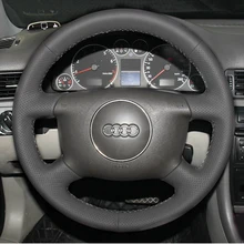 Рулевое колесо чехол для AUDI A6 2004 рулевые Чехлы рулевого колеса автомобиля Тюнинг анти-скольжения «сделай сам» из натуральной кожи; Цвет Черный