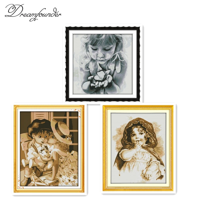 

Girls and butterflies cross stitch kit aida 14ct 11ct count printed canvas stitches embroidery DIY handmade needlework