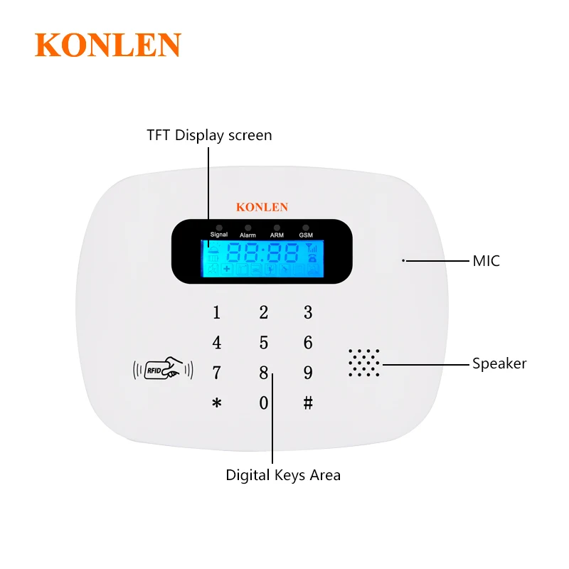 KONLEN Беспроводная GSM домашняя охранная SMS сигнализация Голосовая RFID Проводная Охранная дом Добро пожаловать безопасность Alarme Россия Android