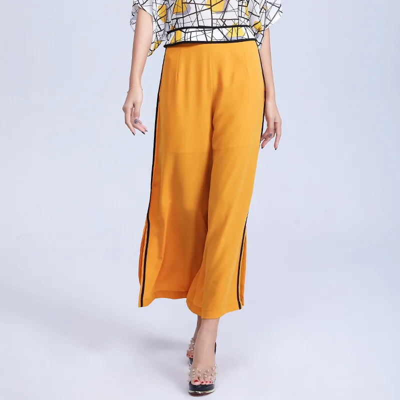 

Cool Breathable Chiffon Broad-legged Pants with Color Impact Summer New Trousers 2019 Mid-waist Slacks Pants for Women